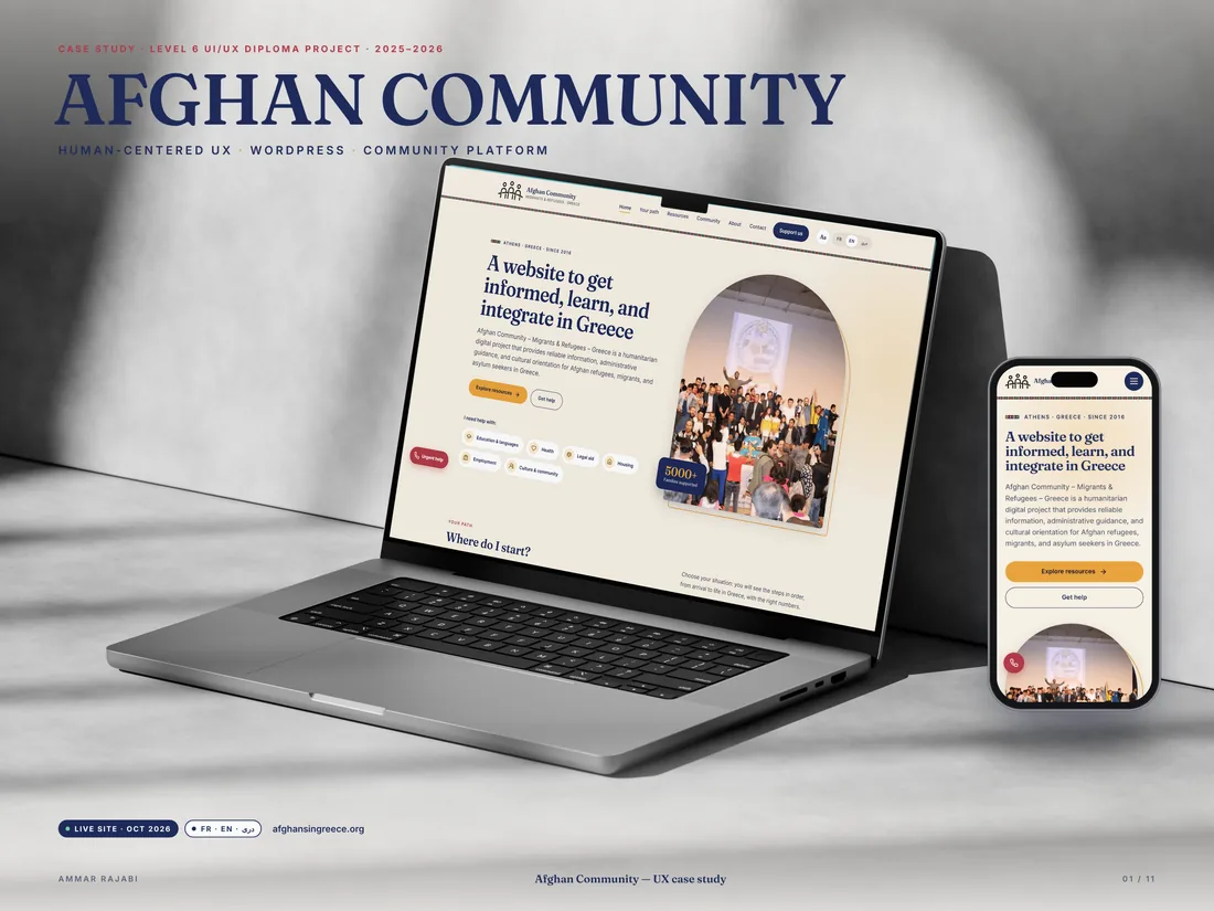 Étude de cas Afghan Community : site sur ordinateur et mobile