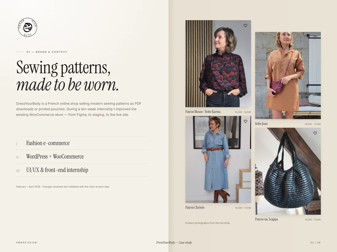 Patrons de couture en PDF ou en pochette, sur WordPress et WooCommerce.