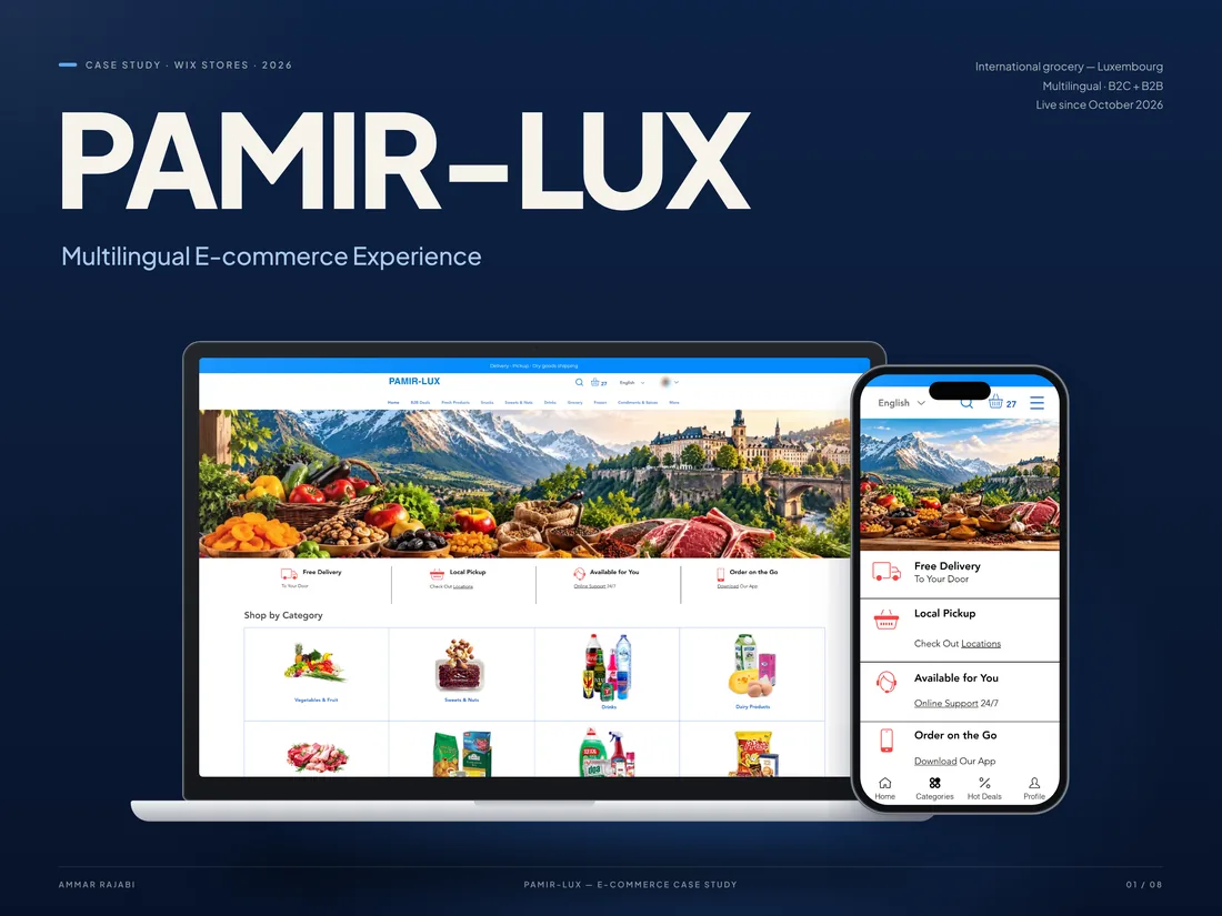 Étude de cas Pamir-Lux : page d’accueil sur ordinateur et mobile