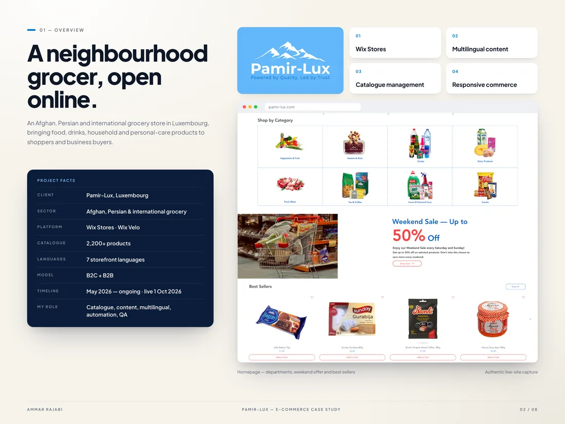 Wix Stores, plus de 2 200 produits, 7 langues, B2C et B2B.
